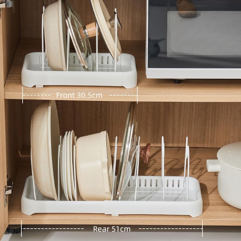 Adjustable Pan & Lid Organizer Rack, 7 Adjustable 201 Stainless Steel Dividers, Gun Grey