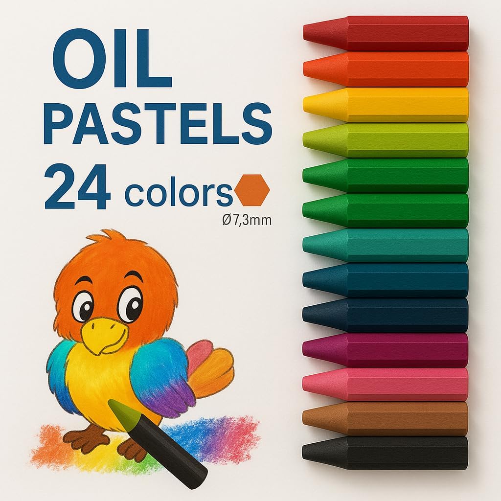 24 Pieces Oil Pastel, 7.3cm - 24 Colors for Drawing and Art Supplies