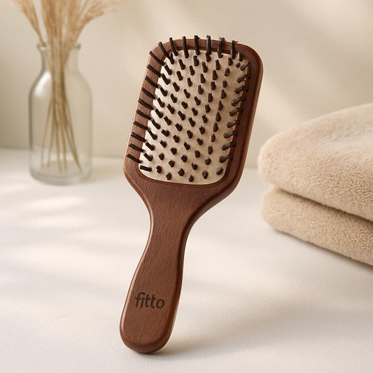 Wooden Paddle Hair Brush for Smooth Detangling, Eco-Friendly Design for Men and Women, Brown