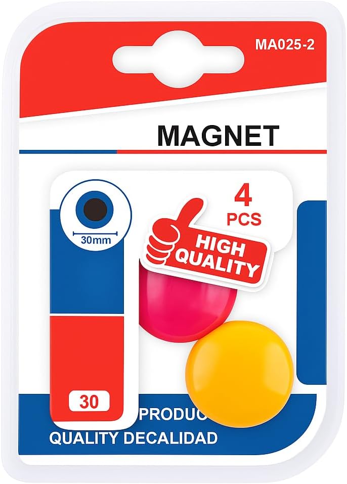 4 Round Magnets Assorted Colors 30mm