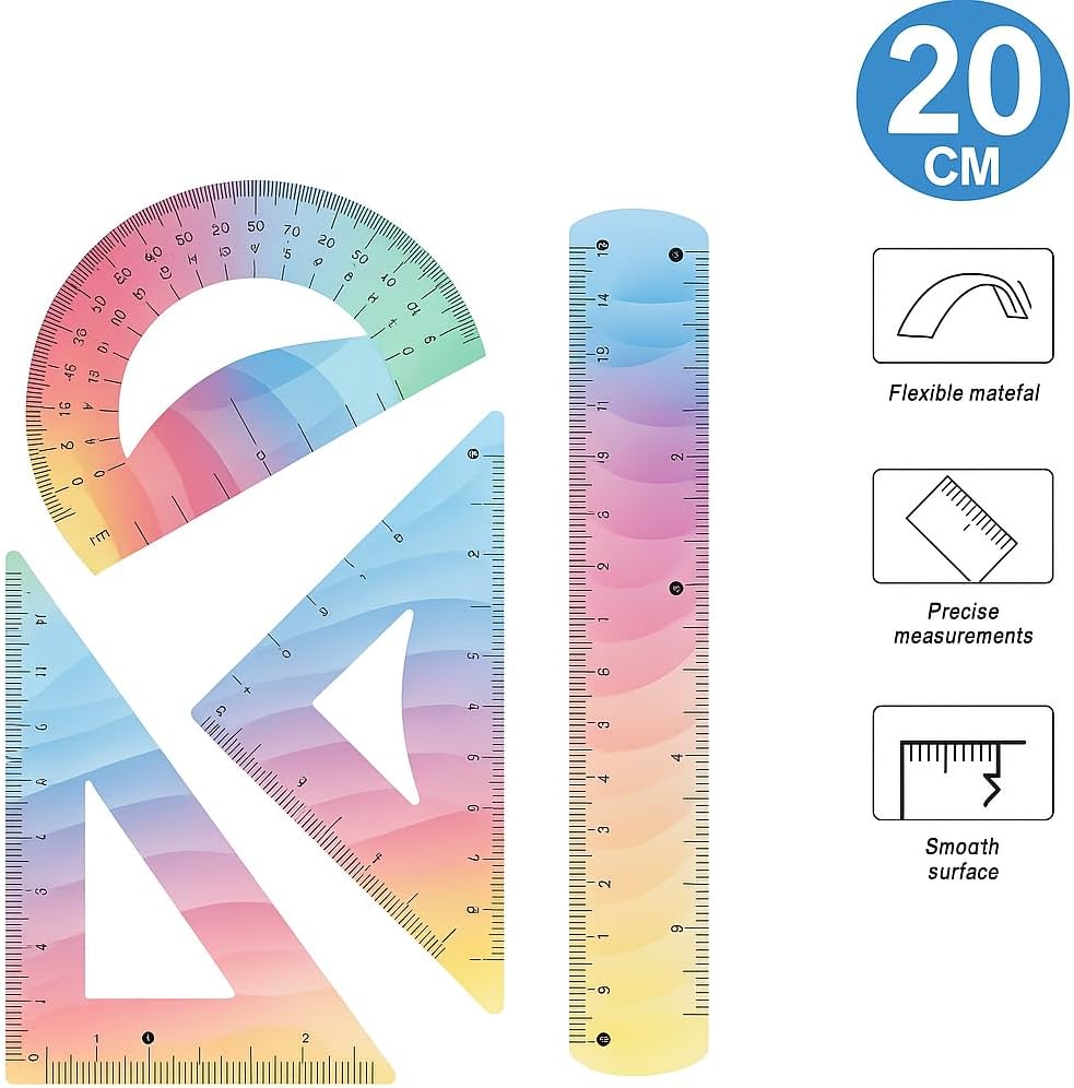 96 Pieces Set of Soft Rulers 4 PC -s (20 CM Scale – Protractor – Triangle – Ruler for School and Office Supplies)