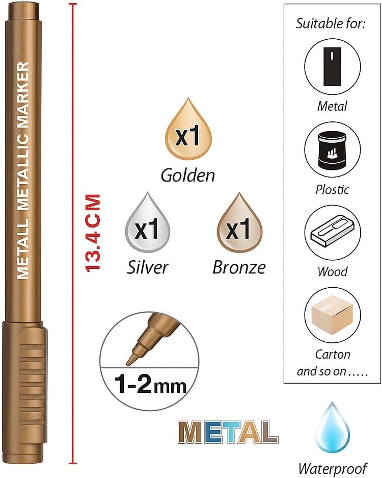 120 Pieces Metal Marker Set 3 Pieces (13.4 cm 1-2 mm Tip for Precision Marking)
