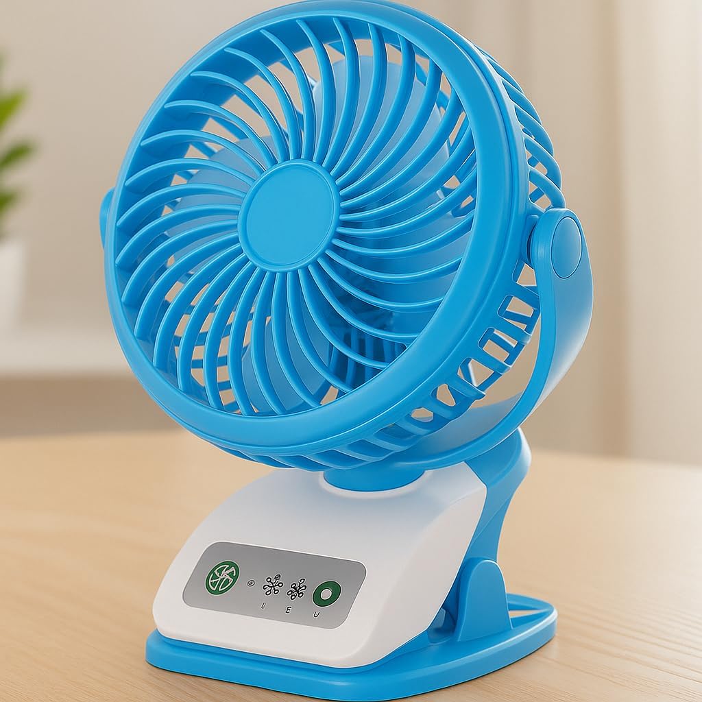 72 Pieces Battery Operated Clip on Stroller Fans (Portable Mini Desk Fan – Rechargeable – Blue)