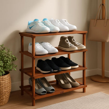 Wooden Shoe Rack 4 Tier, Coffee Brown, 63x26x67cm