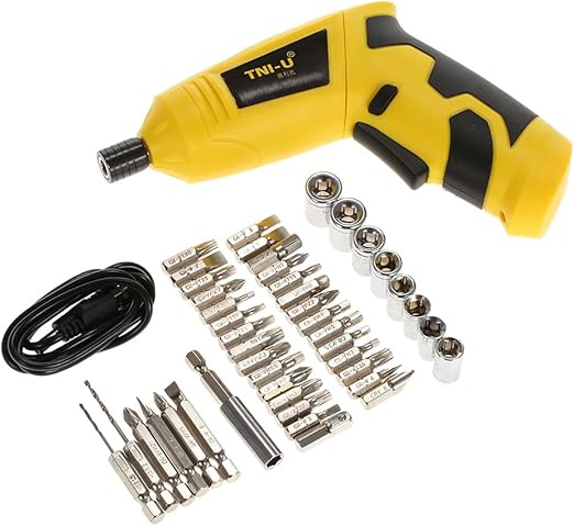 Fitto 4V Battery Screwdriver Set 46 in 1 - Rechargeable Cordless Electric Screwdriver with 2 Torque Settings, LED Light, USB Charging, Ideal for Home Improvement, DIY, Furniture Assembly, Repairs