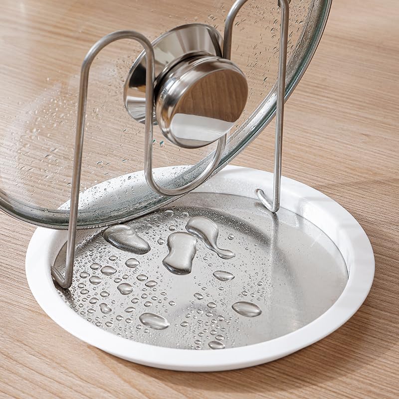 Pot Lid Holder – Stainless Steel & PP – White – Round Design