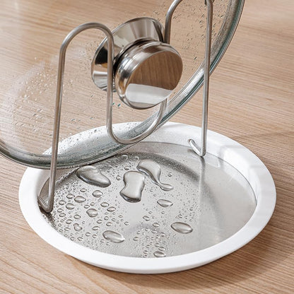 Pot Lid Holder – Stainless Steel & PP – White – Round Design