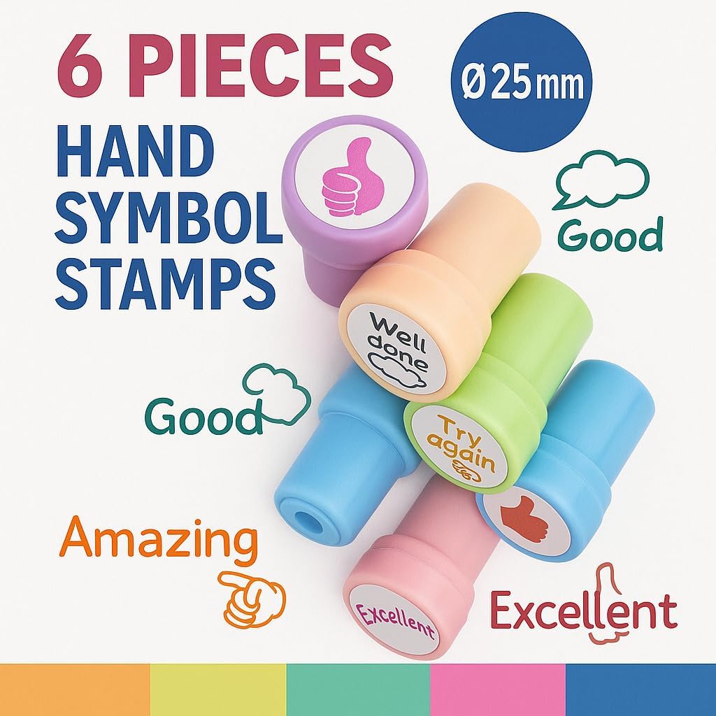 120 Pieces 6 Pieces Hand Symbols Stamps (25mm for Crafting & Office Use)