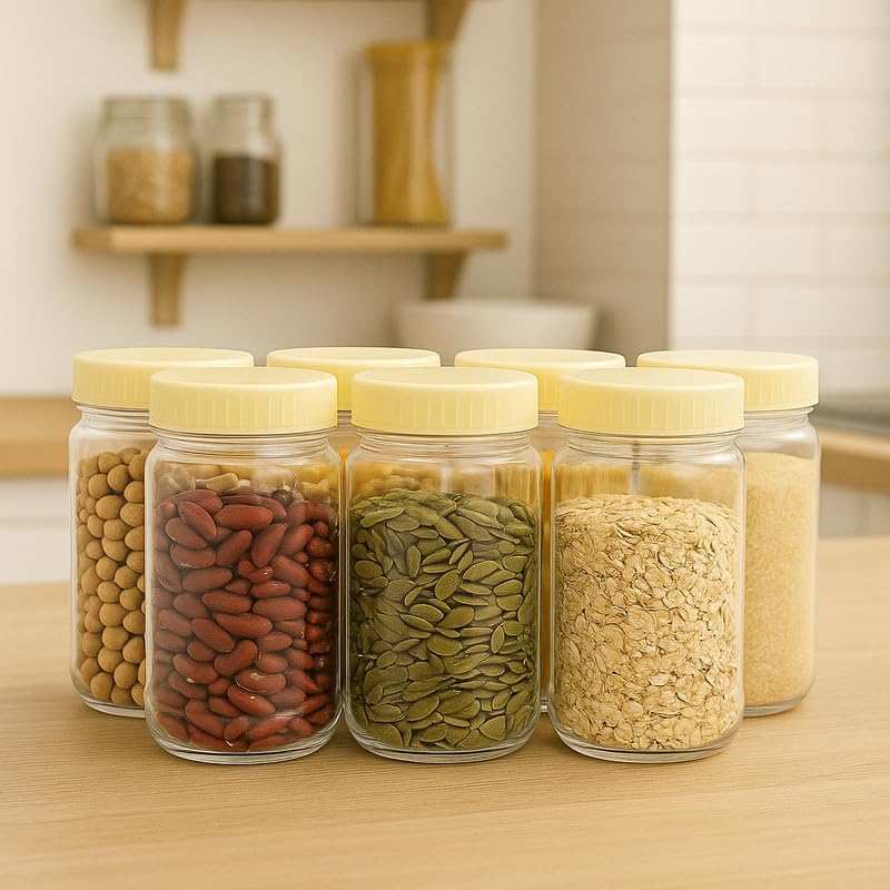 PET Jar 250ml 6PC Set, Clear Plastic Storage Containers with Lids for Kitchen, Pantry, and Home Organization