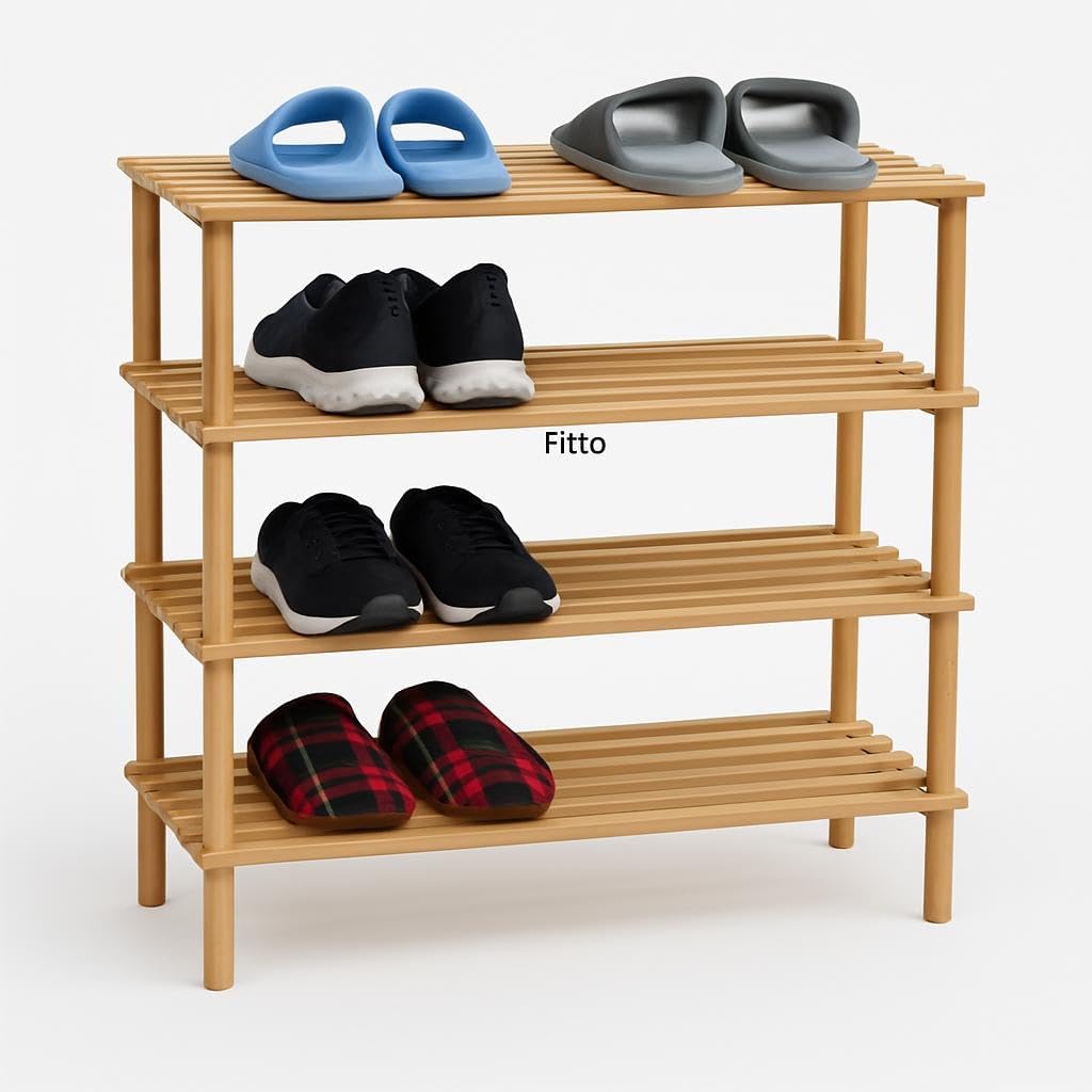 Wooden Shoe Rack 4 Layer, Natural Wood Color, 74x26x67cm