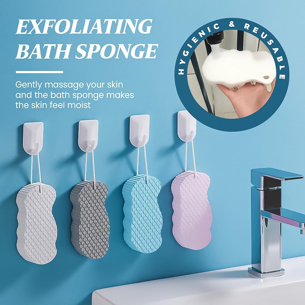 Super Soft Exfoliating Bath Sponge - Ultra Soft 3D Cartoon Embossing Magic Bath Sponge, Body Scrubber for Smooth, Healthy Skin, Gentle and Reusable