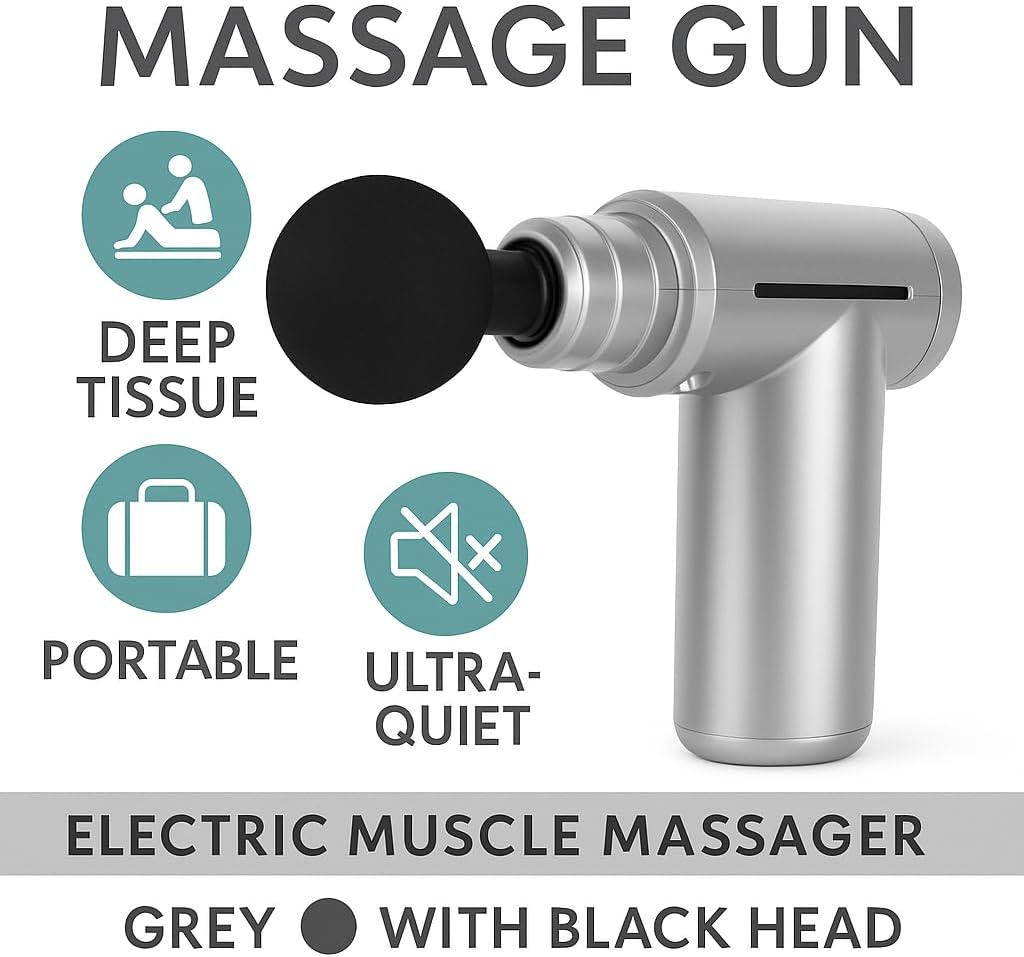 72 Pieces Massage Guns (Deep Tissue – Electric Muscle Massager – Portable – Ultra-Quiet – Grey with Black head)