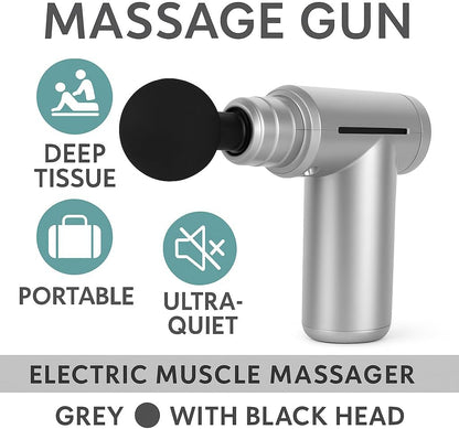 Massage Gun, Deep Tissue, Electric Muscle Massager, Portable, Ultra-Quiet, Grey with Black head
