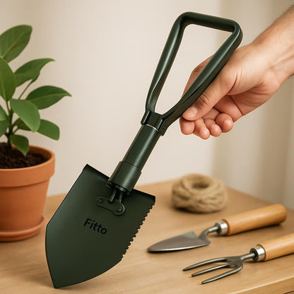 Green Metal Shovel with Serrated Edge for Gardening and Small Digging Tasks