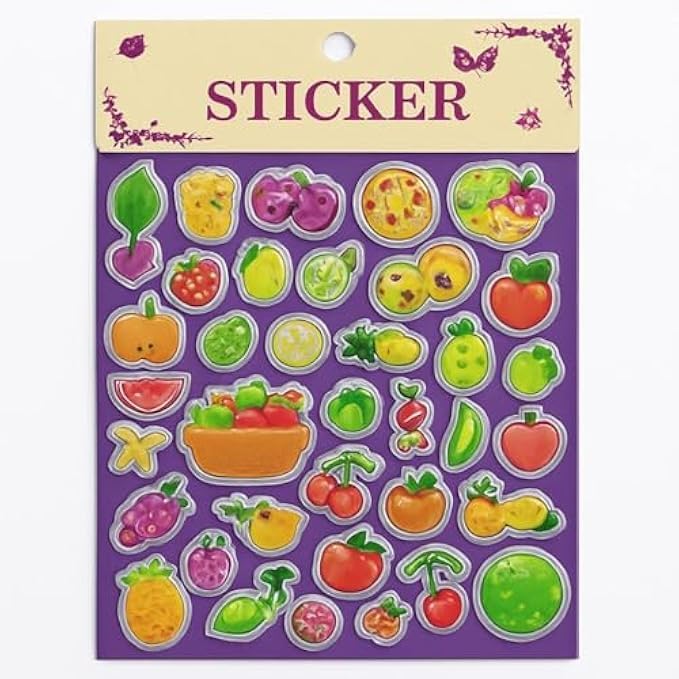 Fruit Sticker Pack - Waterproof Vinyl Fruit Sticker Sheets for Laptops, Water Bottles, Planners, Scrapbooking & Kids Crafts (Cute Kawaii)