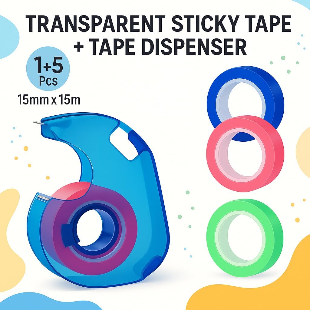 120 Pieces 5 Pieces Transparent Tapes with 1 Tape Dispenser (Assorted Colors)