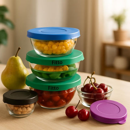Glass Bowl Set 5Pcs With Lids (130ml to 950ml) for Food Storage
