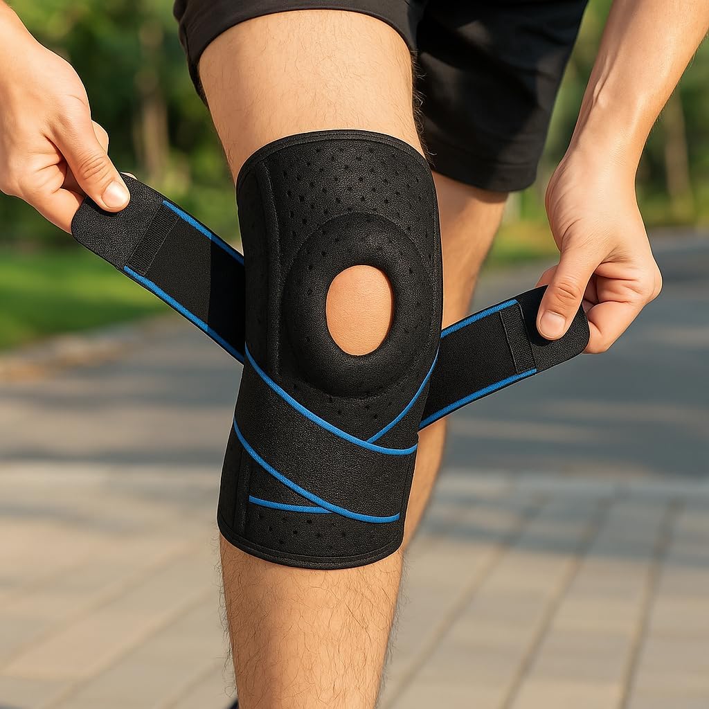 96 Pieces Knee Sleeves (Meniscus Ligament Pads – Lateral Stabilizers – Adjustable Compression – Arthritis Running Basketball Gym – Blue)