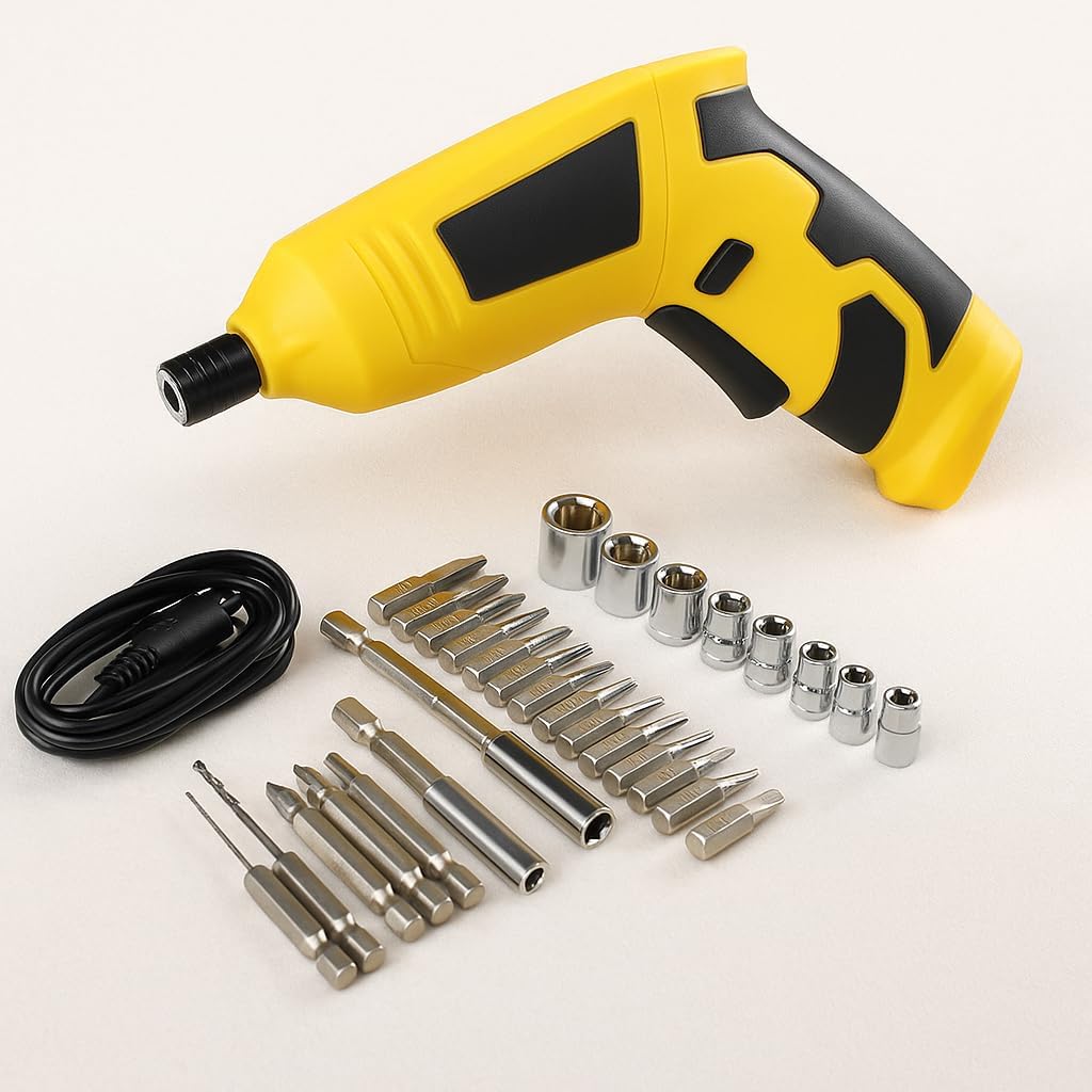 60 Pieces 4V Battery Screwdriver Set 46 in 1 - Rechargeable Cordless Electric Screwdrivers with 2 Torque Settings (LED Light – USB Charging – Ideal for Home Improvement – DIY – Furniture Assembly – Repairs)