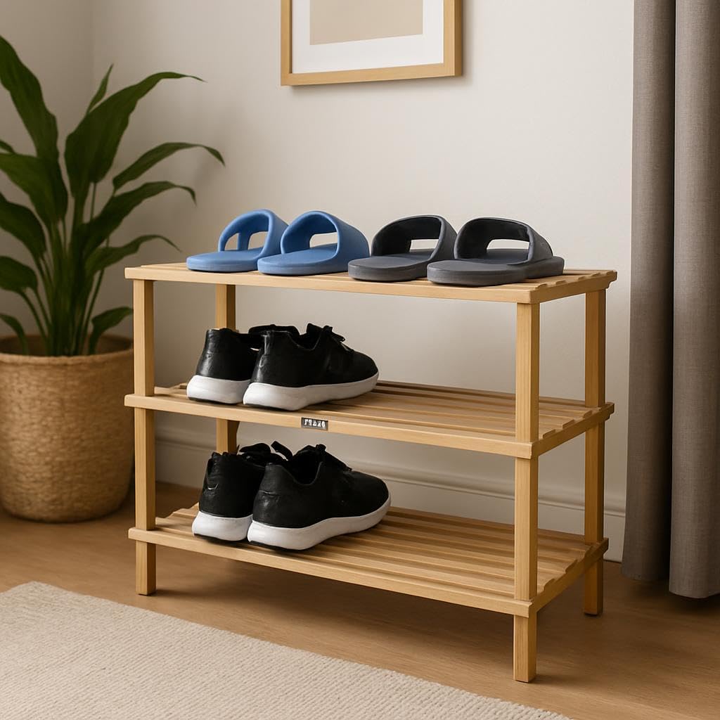 72 Pieces Wooden Shoe Racks (3 Layer – Natural Wood Color – 74x26x48.5cm)