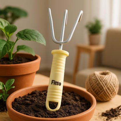 Hand Cultivator with Yellow Handle - 3 Metal Prongs for Soil Loosening and Weeding