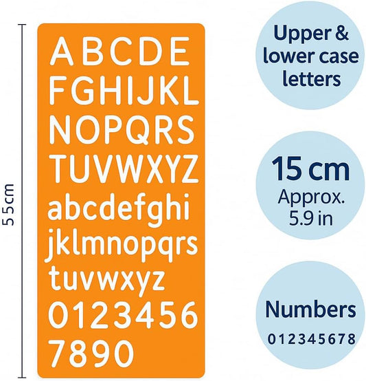 Lettering Template 15cm Orange - Upper & Lower Case Letters and Numbers