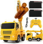 48 Pieces Remote Control Crane Trucks (Wood log engineering yellow & black truck – Heavy Machine with Battery Operated Heavy Duty Crane 360 degree body spin Toys for Boys)