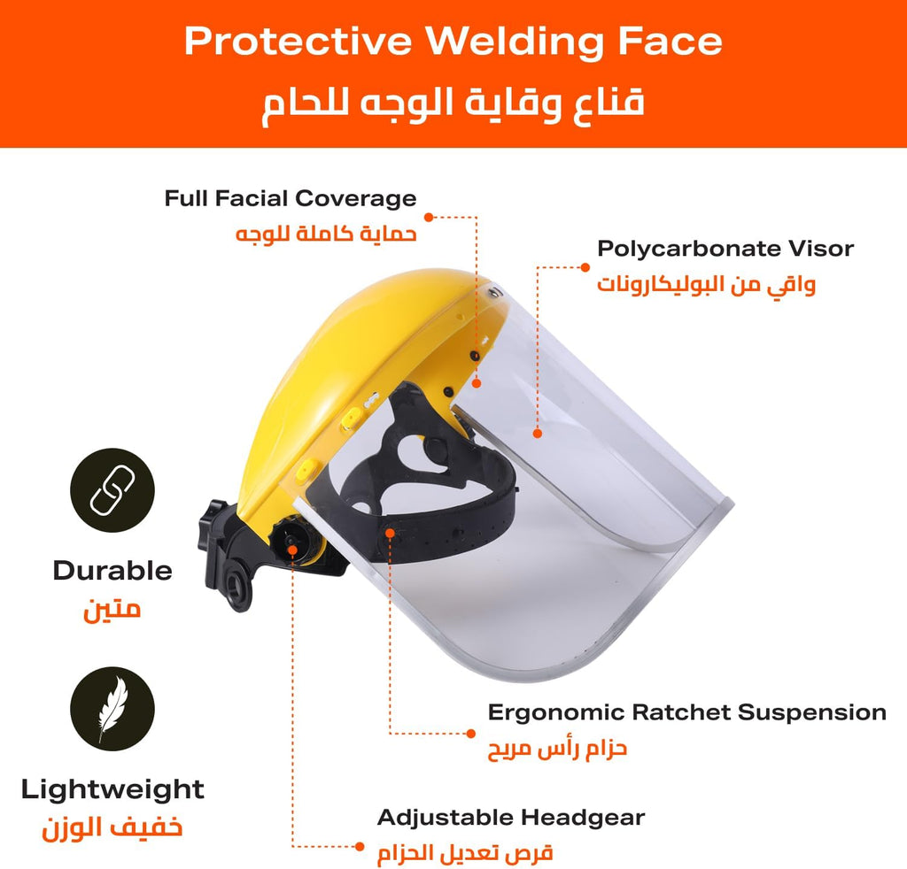 96 Pieces Transparent Welding Face Shields with Clear Film and Yellow Frame | Anti-Splash (Full-Face Protection | Lightweight – Adjustable – Durable Safety Mask for Welding – Grinding – and Cutting Tasks)
