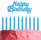 240 Pieces Blue Birthday Cake Candles Sets (10-Pack Spiral & Happy Birthday Letter Candles for Cake & Party Decoration)