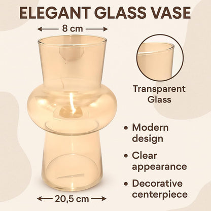 Elegant Transparent Glass Flower Vase 8x20.5cm – Clear Decorative Home Centerpiece