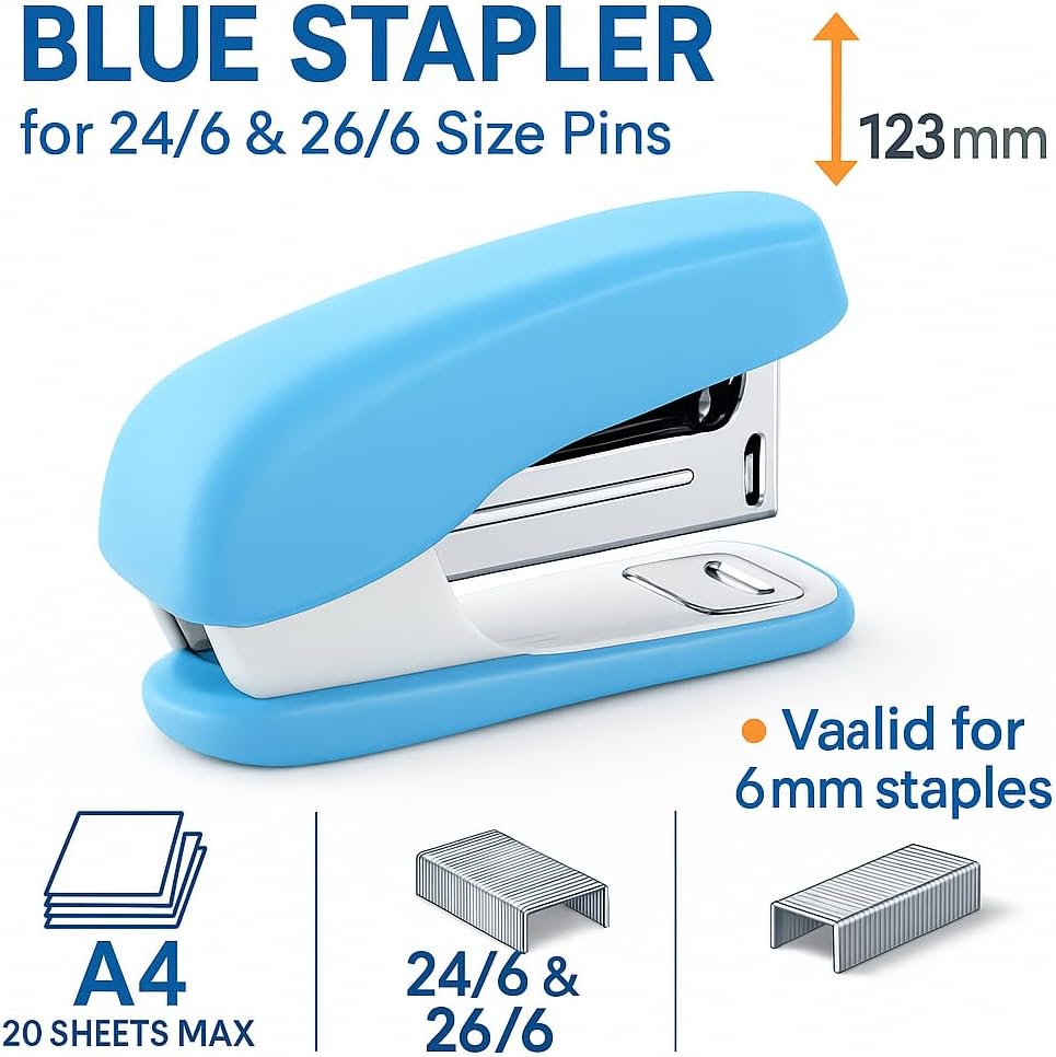Blue 1 Piece Stapler for 24/6 & 26/6 Size Pins