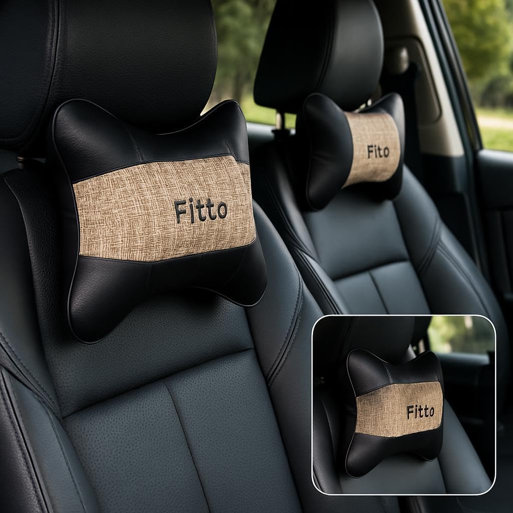 96 Pieces Car Headrest Neck Cushion Pillows with pattern (pack of 2 – Beige)