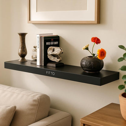 Black Wall Shelf 80x19.5x3.8cm for Home and Office Storage
