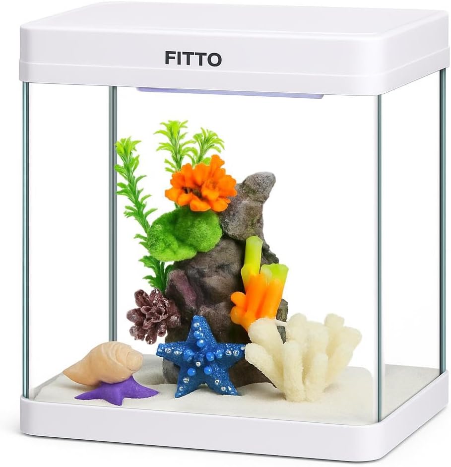 48 Pieces Aquarium -s (8 Litre Capacity – 24 x 17 x 28.5 cm – Full Set Table Top Fish Tank with Energy-Saving Colorful LED Light – Top Water Filter – Air Blower – and Feeding Hole – Perfect for Small Fish – Shrimp – and Aquatic Decor in Home or Office)