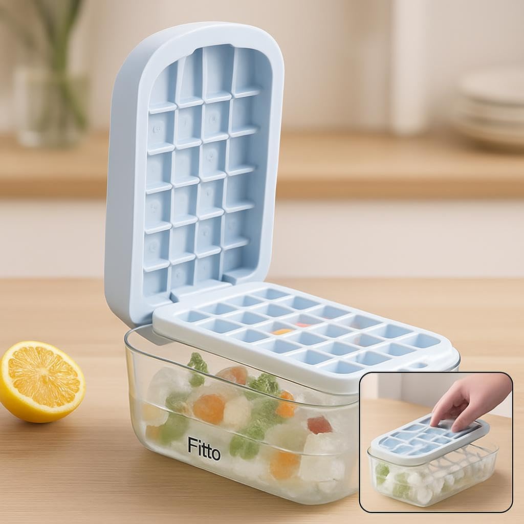 Ice Cube Tray with Lid and Bin, 48 Nugget Ice Trays for Easy Release