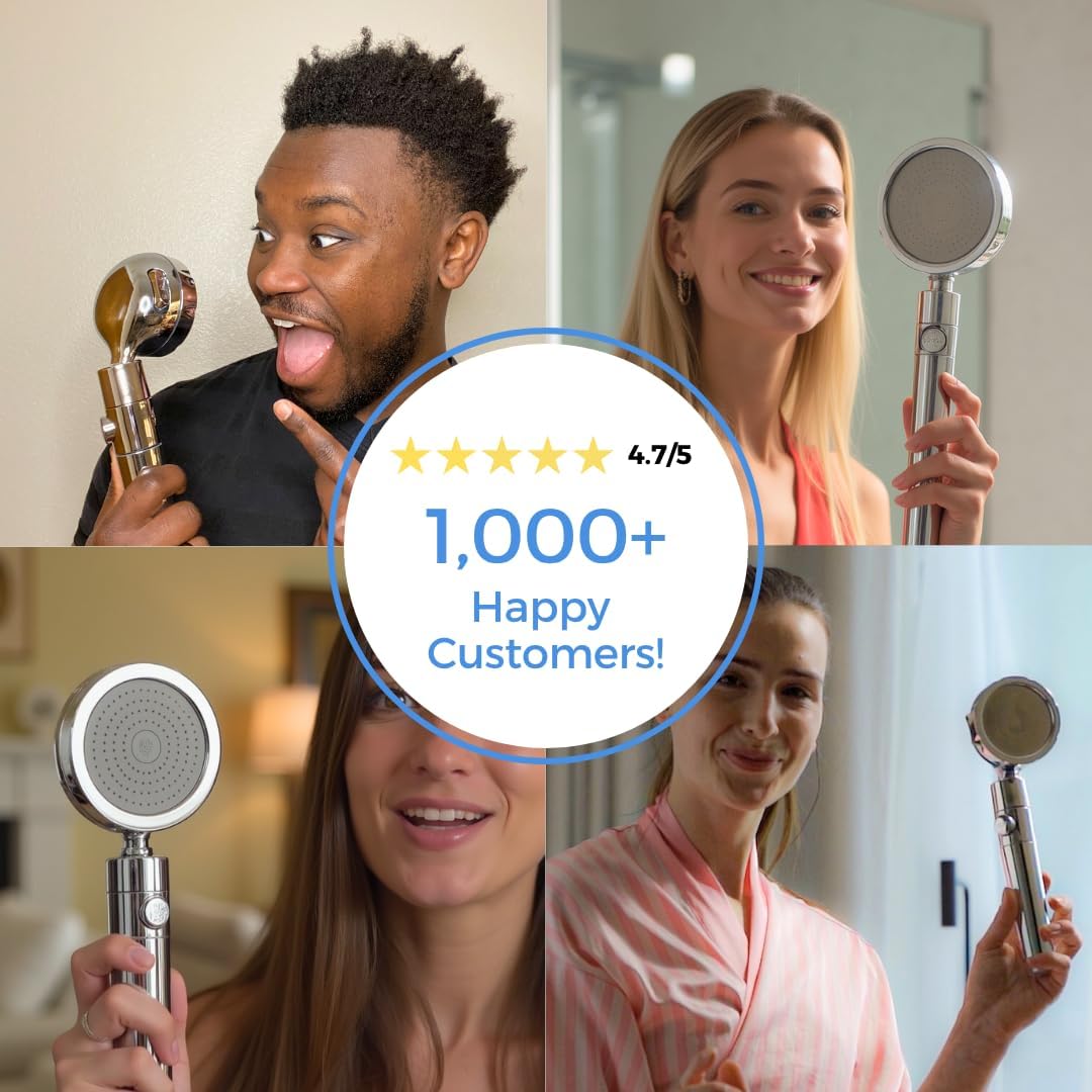 EcoLux High-Pressure Showerhead with 3-Mode Spray & Built-In Filter – Removes 98% Impurities, Easy 5-Minute Installation, Includes 3 Replacement Filters