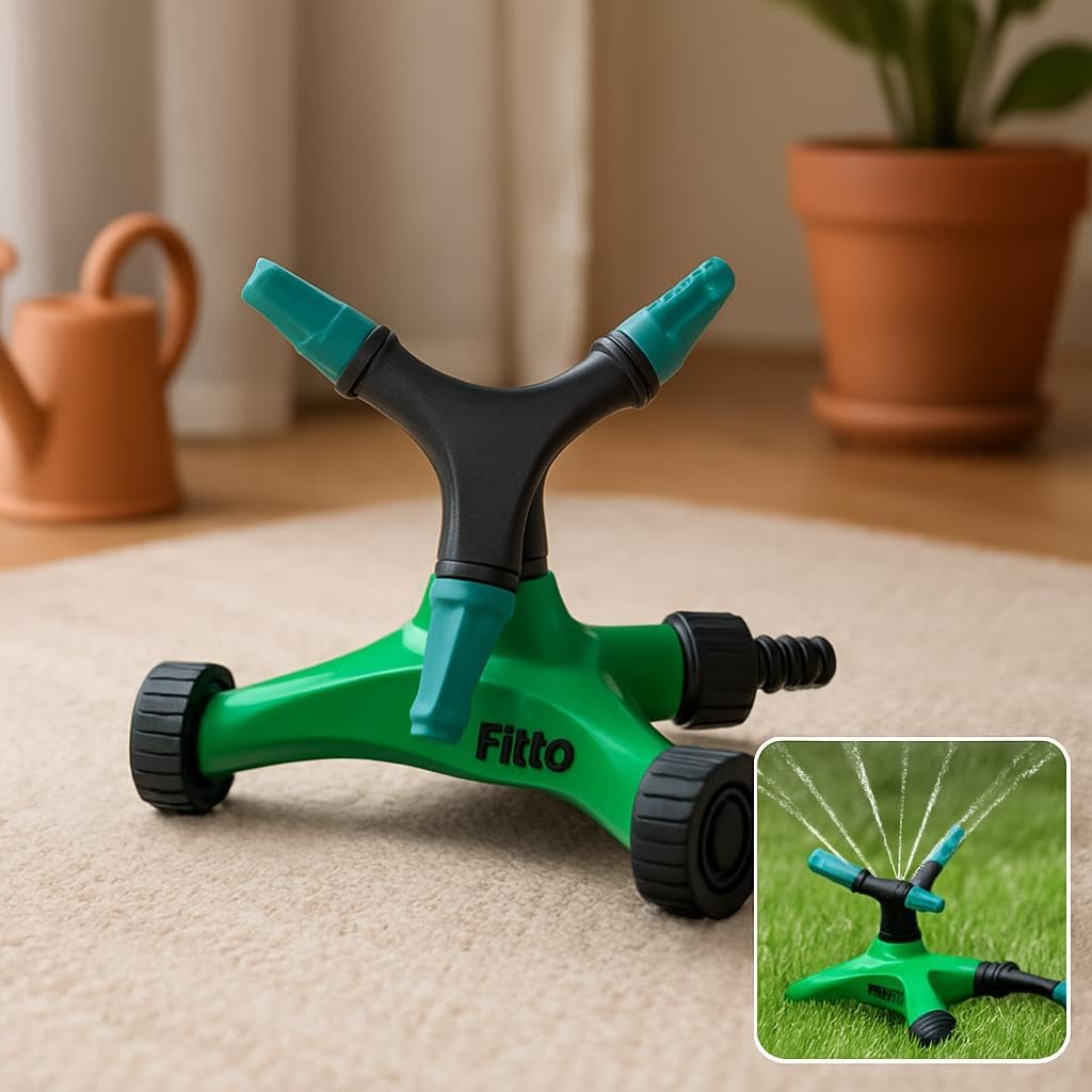 Adjustable Green and Black Tripod Garden Sprinkler with Spray Nozzles