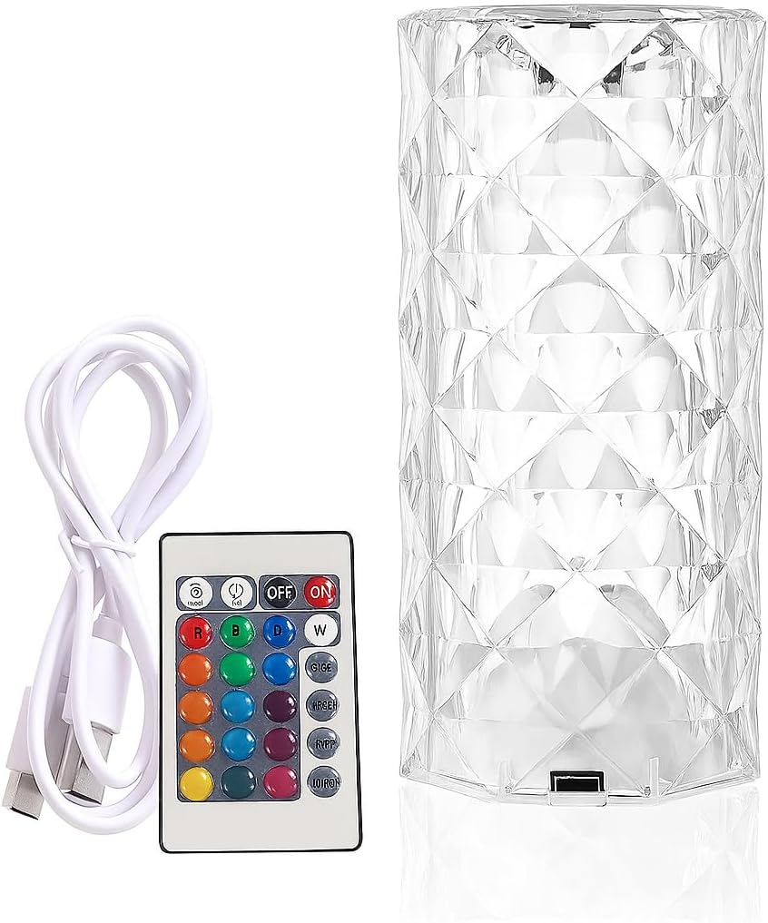 96 Pieces Crystal Diamond Desk Lamp - 16 Color Changing LEDs (USB Rechargeable – Touch Control – Decorative Night Light for Home – Bedroom – Office – Ambient Lighting - Elegant Modern Design)