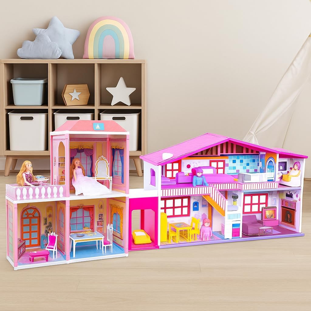 Plastic My Pretty Doll House Play Set for Girls (110 Pcs) Multicolor & Toyzone Dollhouse Set (50 Pcs) – Fun Pretend Play & Building Set for Kids, Educational Toy for Girls Ages 3+