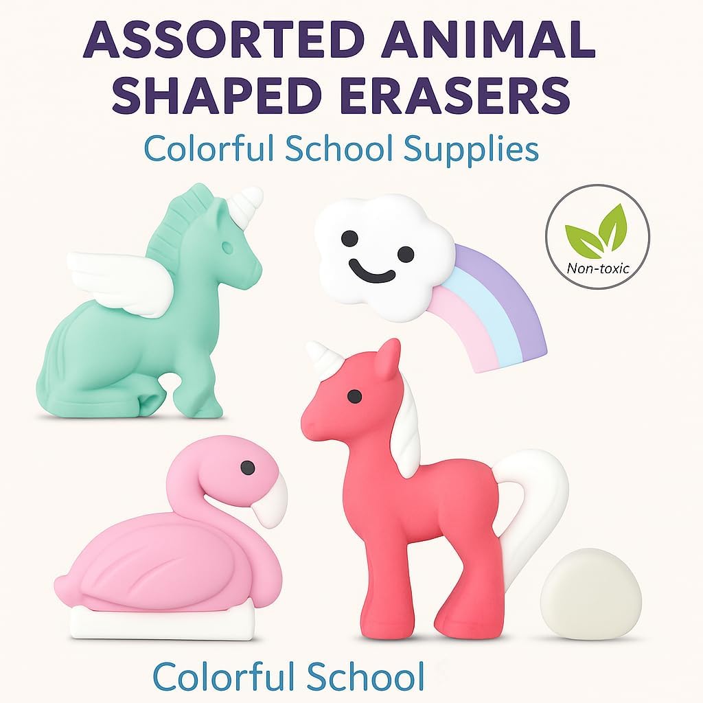 120 Pieces 4 Pieces Assorted Animal Shaped Erasers (Colorful School Supplies)