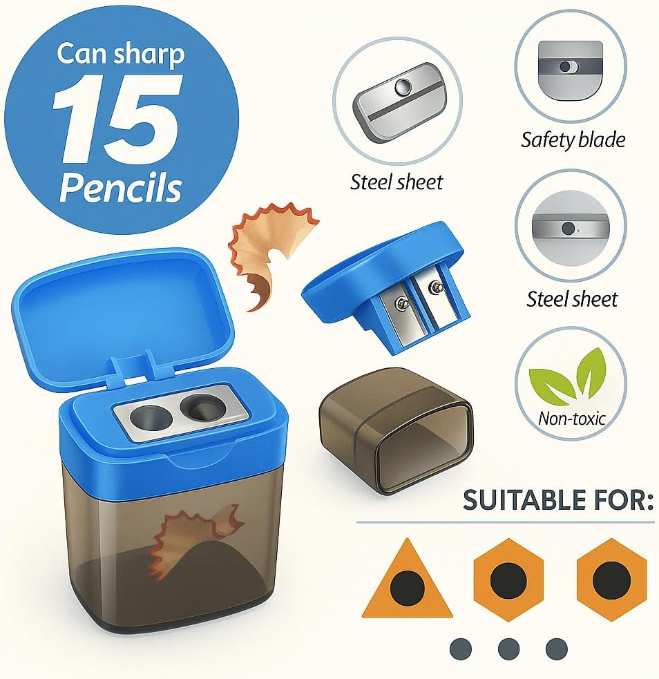 120 Pieces Blue Sharpeners with Container - 1 Piece Pencil Sharpener for Office and School