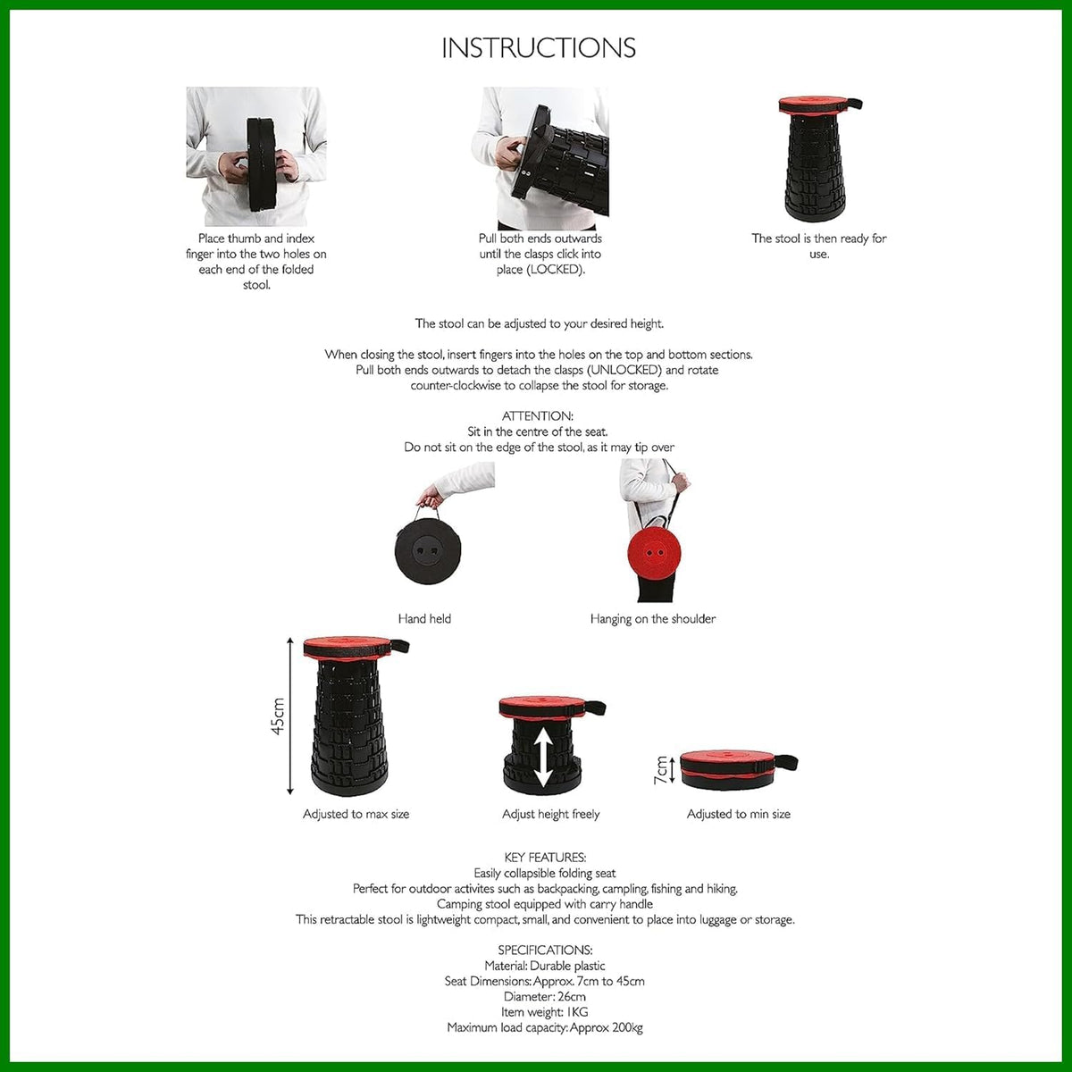 96 Pieces Portable Folding Telescopic Stools (Adjustable Height – Lightweight Camping Chair – 330lb Weight Capacity – Ideal for Outdoor Activities – Fishing – Hiking – BBQ – Picnic – Assorted Colors)