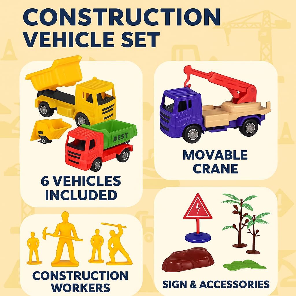 96 Pieces Construction Vehicle Sets for Kids - Dump Truck and Car Toys with Playset