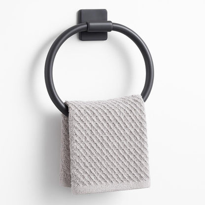 Wall Mounted Self Adhesive Towel Holder No Drill – Round Design in Gun Grey – Durable ABS Material