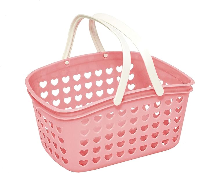 FITTO Pink Plastic Organizing Storage Basket with Handles and Holes - Multi-Purpose Small Bin for Kitchen, Bathroom, Toys, and More - Durable, BPA-Free, Lightweight and Easy to Clean