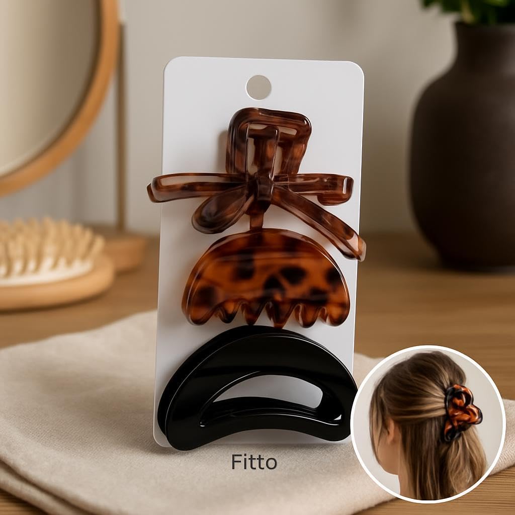 3 Pack Medium Hair Claw Clips, Mixed Styles, Assorted Colors