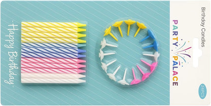 Birthday Candles 24 pcs + 12 Holders | Numeric Cake Candles & Holders for Birthday Party, Celebration, Party Supplies