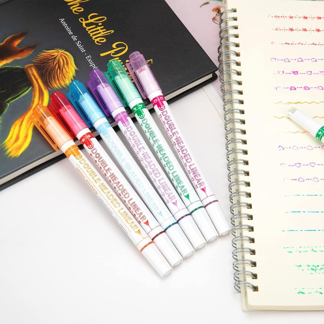 6 Piece Curved Two Side Highlighter, 15.2cm Assorted Colors