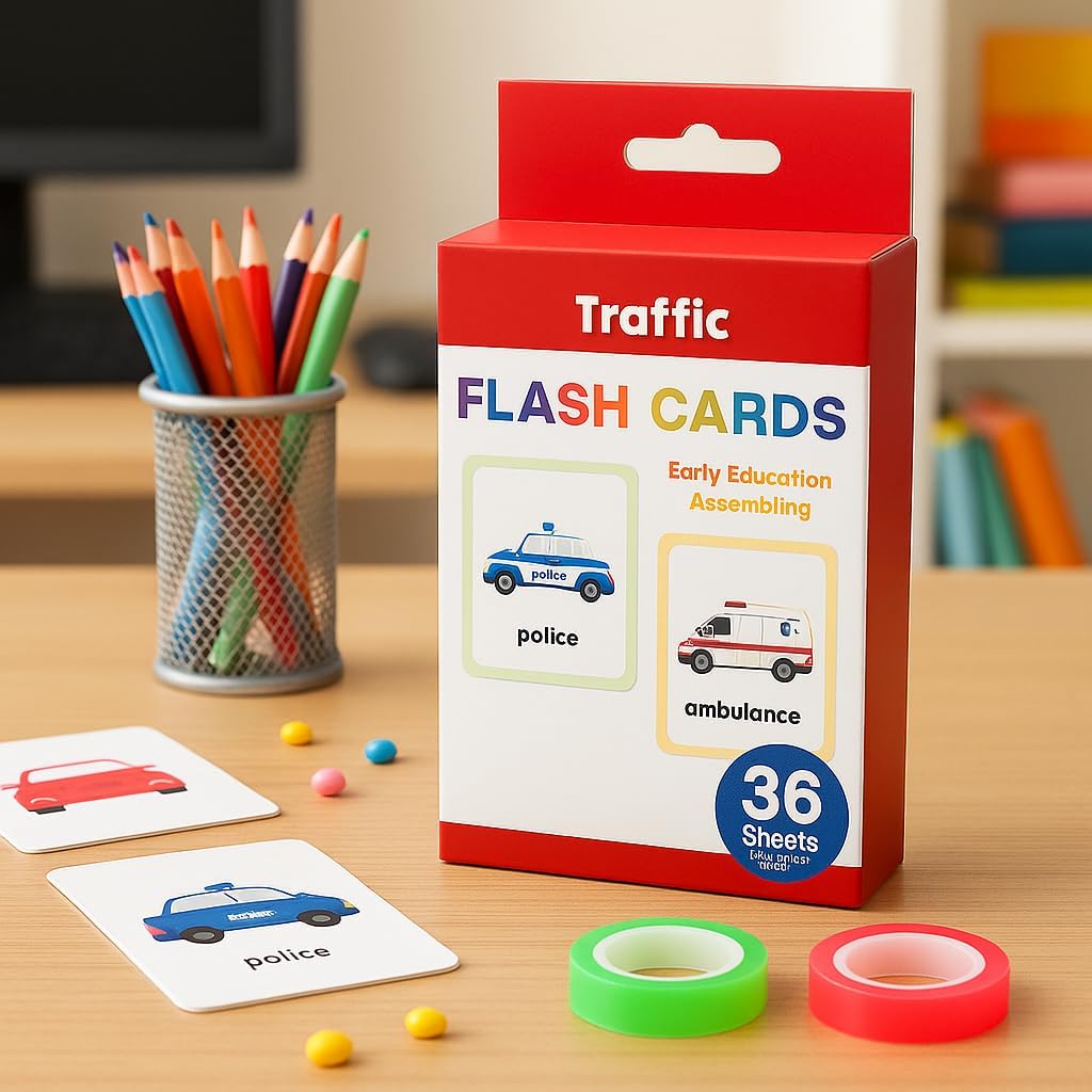 120 Pieces 36 Sheets Traffic Series Flash Cards (11.7x7.8cm – Learning & Traffic Safety Cards)