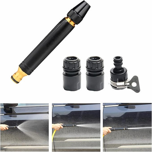 Fitto Garden Hose Nozzle Kit - Premium Black Brass Nozzle with 3 Adjustable Spray Patterns, Heavy-Duty Metal Construction, Ideal for Outdoor Watering and Cleaning, Ergonomic Grip